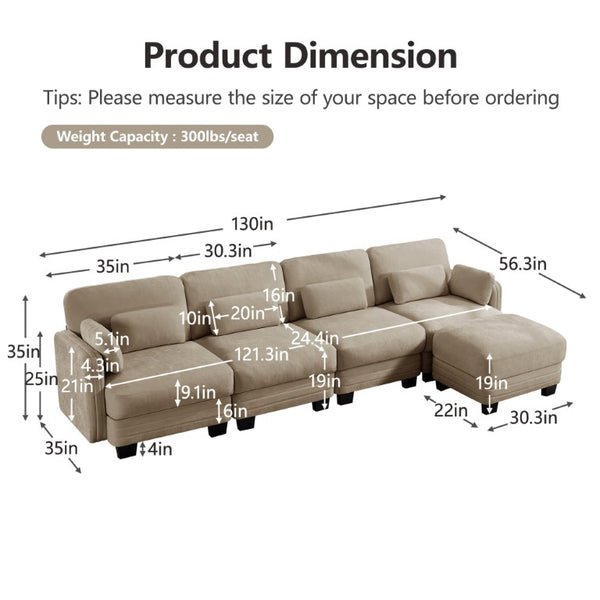 English Elm Channel Tufted Chenille Modular U-Shape Sectional with Movable Ottoman for Living Room W5656S00217