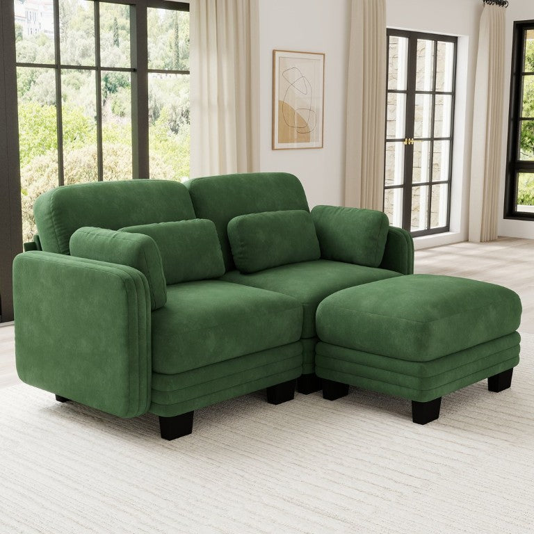 English Elm Channel Tufted Sage Chenille Modular Loveseat with Movable Ottoman for Modern Living W5656S00220