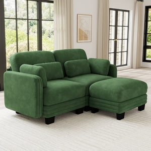 English Elm Channel Tufted Sage Chenille Modular Loveseat with Movable Ottoman for Modern Living W5656S00220