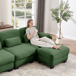 English Elm Channel Tufted Sage Chenille Modular Loveseat with Movable Ottoman for Modern Living W5656S00220