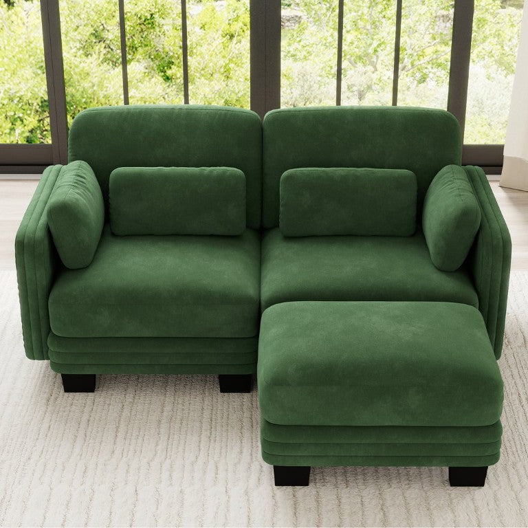 English Elm Channel Tufted Sage Chenille Modular Loveseat with Movable Ottoman for Modern Living W5656S00220
