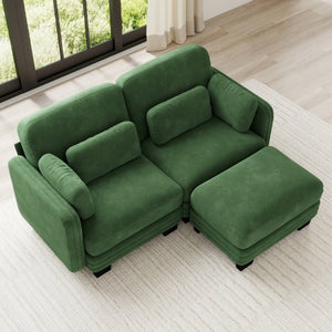 English Elm Channel Tufted Sage Chenille Modular Loveseat with Movable Ottoman for Modern Living W5656S00220