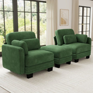 English Elm Channel Tufted Sage Chenille Modular Loveseat with Movable Ottoman for Modern Living W5656S00220