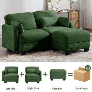 English Elm Channel Tufted Sage Chenille Modular Loveseat with Movable Ottoman for Modern Living W5656S00220