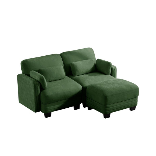 English Elm Channel Tufted Sage Chenille Modular Loveseat with Movable Ottoman for Modern Living W5656S00220