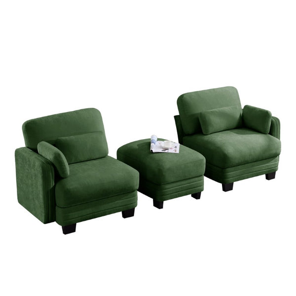 English Elm Channel Tufted Sage Chenille Modular Loveseat with Movable Ottoman for Modern Living W5656S00220