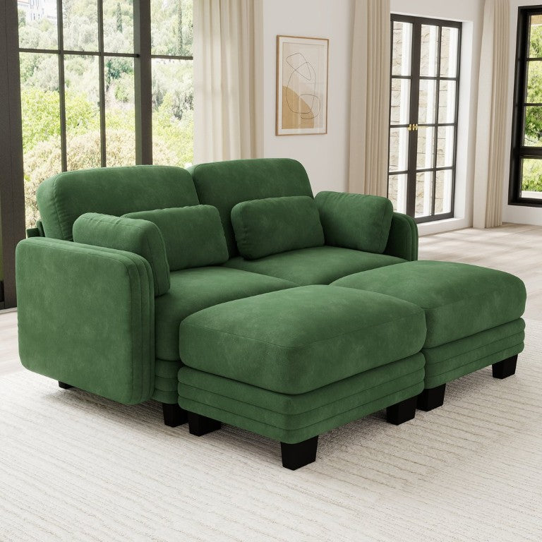English Elm Channel Tufted Chenille Modular Loveseat with Ottomans Ergonomic Sofa for Living Room W5656S00221