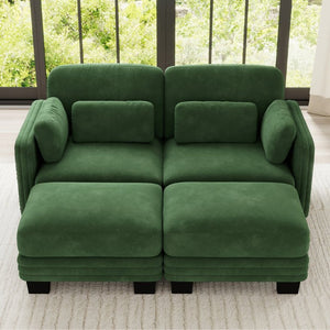 English Elm Channel Tufted Chenille Modular Loveseat with Ottomans Ergonomic Sofa for Living Room W5656S00221