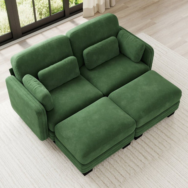 English Elm Channel Tufted Chenille Modular Loveseat with Ottomans Ergonomic Sofa for Living Room W5656S00221
