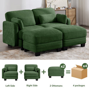 English Elm Channel Tufted Chenille Modular Loveseat with Ottomans Ergonomic Sofa for Living Room W5656S00221