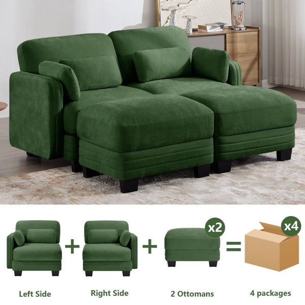 English Elm Channel Tufted Chenille Modular Loveseat with Ottomans Ergonomic Sofa for Living Room W5656S00221