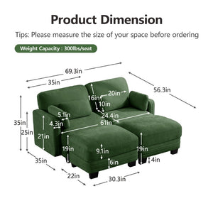 English Elm Channel Tufted Chenille Modular Loveseat with Ottomans Ergonomic Sofa for Living Room W5656S00221