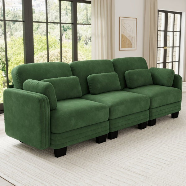 English Elm Channel Tufted Chenille Modular Sofa Curved Three Seat Design for Living Spaces W5656S00222