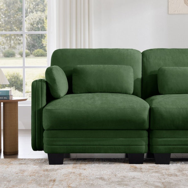 English Elm Channel Tufted Chenille Modular Sofa Curved Three Seat Design for Living Spaces W5656S00222