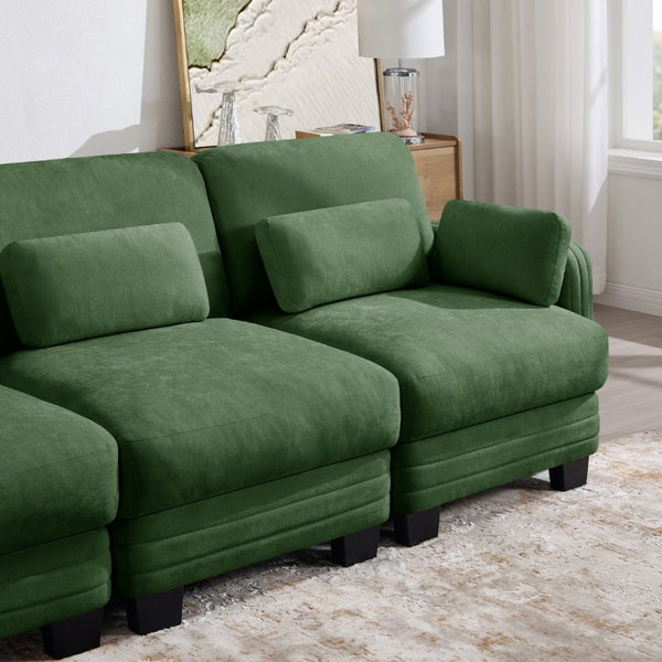 English Elm Channel Tufted Chenille Modular Sofa Curved Three Seat Design for Living Spaces W5656S00222