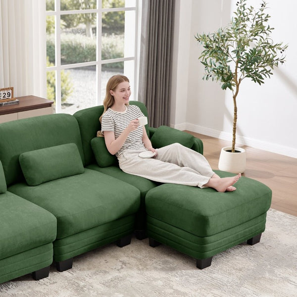 English Elm Channel Tufted Chenille Modular Sofa Curved Three Seat Design for Living Spaces W5656S00222