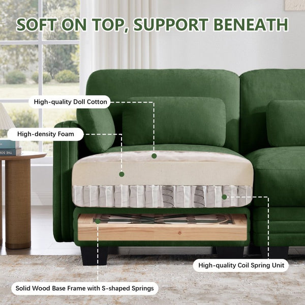 English Elm Channel Tufted Chenille Modular Sofa Curved Three Seat Design for Living Spaces W5656S00222