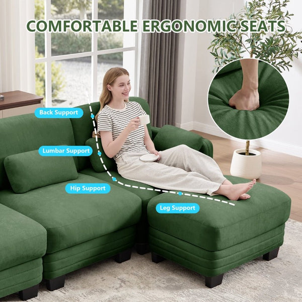 English Elm Channel Tufted Chenille Modular Sofa Curved Three Seat Design for Living Spaces W5656S00222