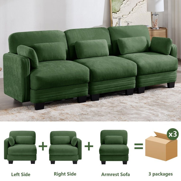 English Elm Channel Tufted Chenille Modular Sofa Curved Three Seat Design for Living Spaces W5656S00222