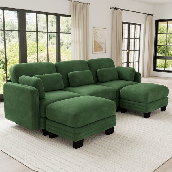 English Elm Channel Tufted Chenille U-Shape Sectional Sofa with Movable Ottomans for Living Room W5656S00224
