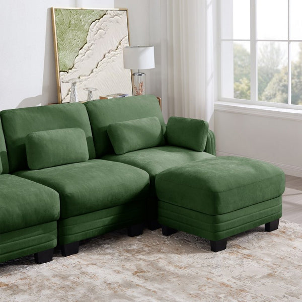 English Elm Channel Tufted Chenille U-Shape Sectional Sofa with Movable Ottomans for Living Room W5656S00224
