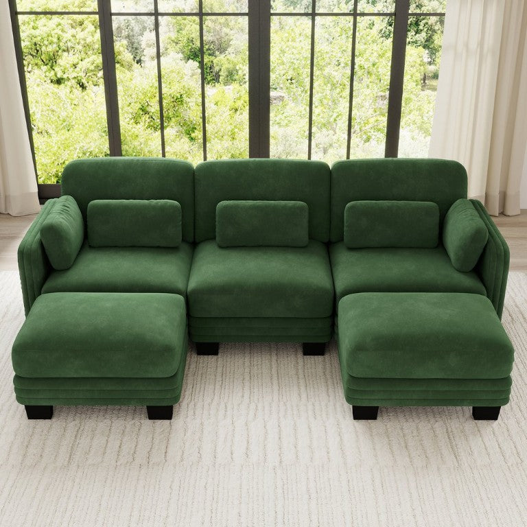 English Elm Channel Tufted Chenille U-Shape Sectional Sofa with Movable Ottomans for Living Room W5656S00224