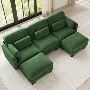 English Elm Channel Tufted Chenille U-Shape Sectional Sofa with Movable Ottomans for Living Room W5656S00224