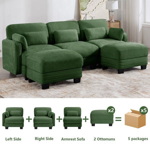 English Elm Channel Tufted Chenille U-Shape Sectional Sofa with Movable Ottomans for Living Room W5656S00224