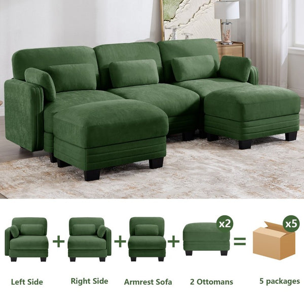 English Elm Channel Tufted Chenille U-Shape Sectional Sofa with Movable Ottomans for Living Room W5656S00224