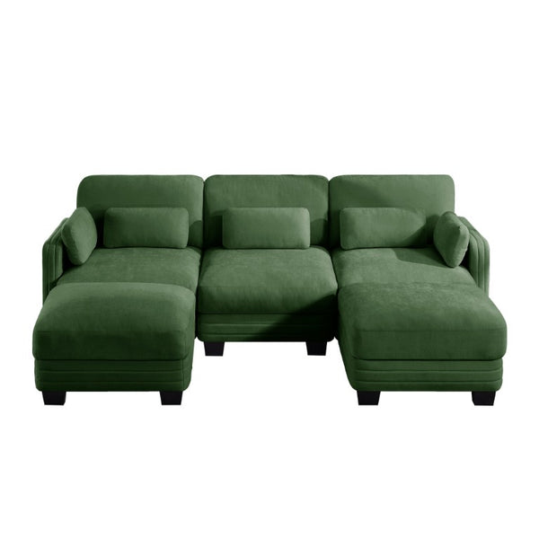 English Elm Channel Tufted Chenille U-Shape Sectional Sofa with Movable Ottomans for Living Room W5656S00224