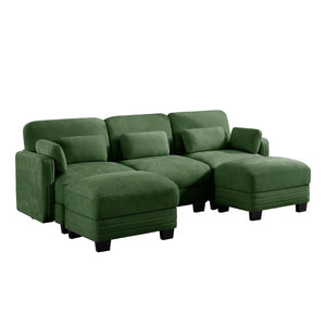 English Elm Channel Tufted Chenille U-Shape Sectional Sofa with Movable Ottomans for Living Room W5656S00224