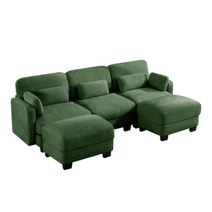 English Elm Channel Tufted Chenille U-Shape Sectional Sofa with Movable Ottomans for Living Room W5656S00224