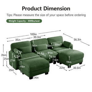 English Elm Channel Tufted Chenille U-Shape Sectional Sofa with Movable Ottomans for Living Room W5656S00224