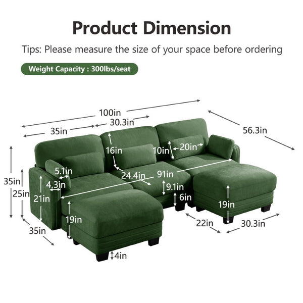 English Elm Channel Tufted Chenille U-Shape Sectional Sofa with Movable Ottomans for Living Room W5656S00224