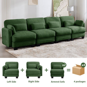 English Elm Channel Tufted Chenille Modular Sectional Sofa Ergonomic 4 Seat Living Room Couch W5656S00225