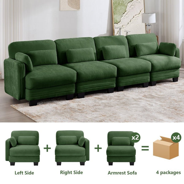 English Elm Channel Tufted Chenille Modular Sectional Sofa Ergonomic 4 Seat Living Room Couch W5656S00225