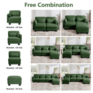 English Elm Channel Tufted Modular U-Shape Sectional with Ottomans in Sage Chenille Fabric W5656S00227