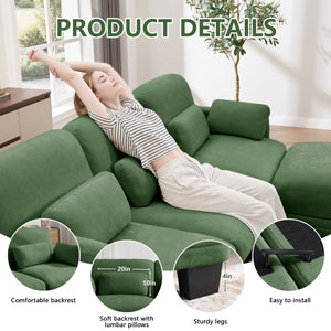 English Elm Channel Tufted Modular U-Shape Sectional with Ottomans in Sage Chenille Fabric W5656S00227