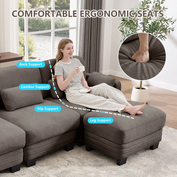 English Elm Channel Tufted Chenille Modular Loveseat Sofa with Ergonomic Recline for Any Room W5656S00228
