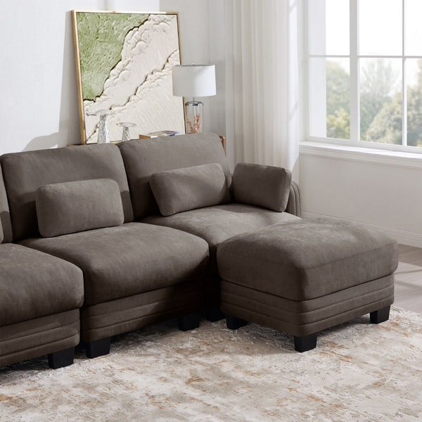 English Elm Channel Tufted Modular Chenille Loveseat Sofa with Adjustable Ottoman and Foam Cushions W5656S00229