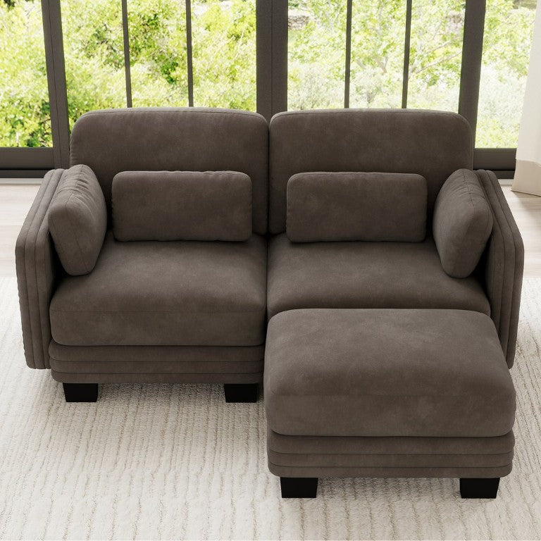 English Elm Channel Tufted Modular Chenille Loveseat Sofa with Adjustable Ottoman and Foam Cushions W5656S00229