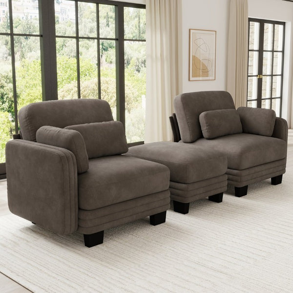 English Elm Channel Tufted Modular Chenille Loveseat Sofa with Adjustable Ottoman and Foam Cushions W5656S00229