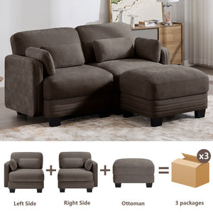 English Elm Channel Tufted Modular Chenille Loveseat Sofa with Adjustable Ottoman and Foam Cushions W5656S00229