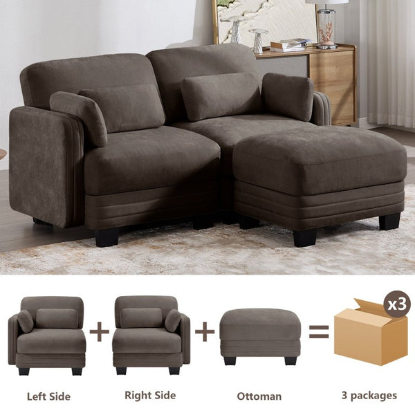 English Elm Channel Tufted Modular Chenille Loveseat Sofa with Adjustable Ottoman and Foam Cushions W5656S00229