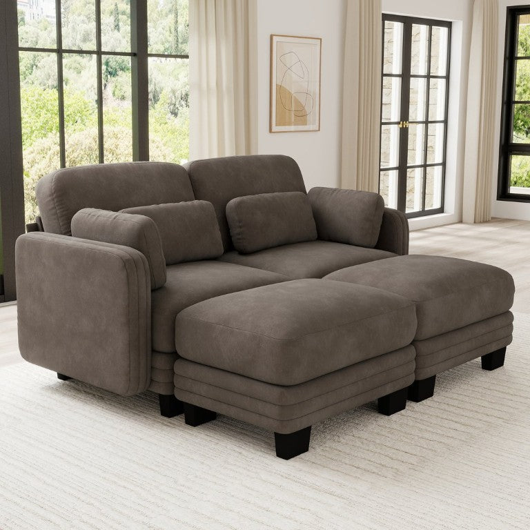 English Elm Channel Tufted Chenille Modular Loveseat with Movable Ottomans for Living Room W5656S00230