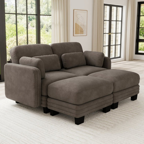 English Elm Channel Tufted Chenille Modular Loveseat with Movable Ottomans for Living Room W5656S00230