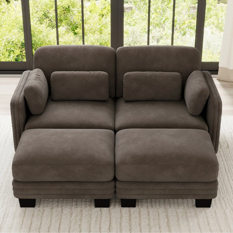 English Elm Channel Tufted Chenille Modular Loveseat with Movable Ottomans for Living Room W5656S00230