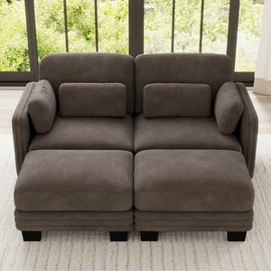 English Elm Channel Tufted Chenille Modular Loveseat with Movable Ottomans for Living Room W5656S00230