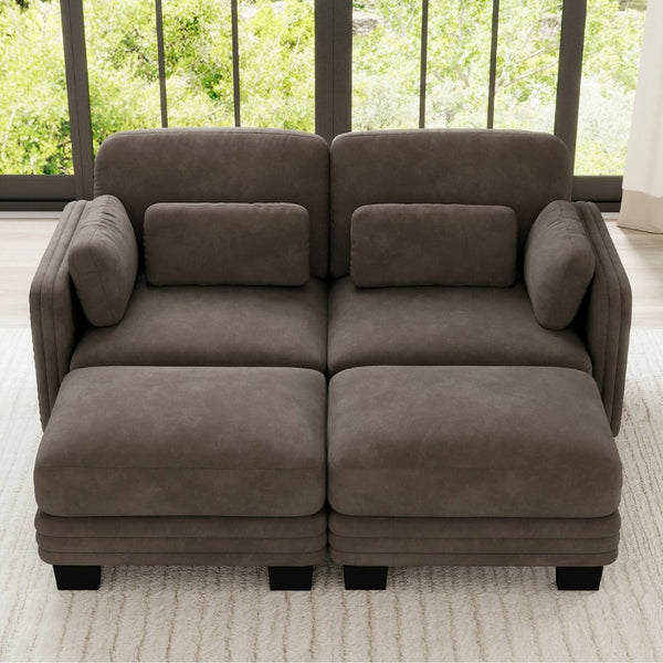 English Elm Channel Tufted Chenille Modular Loveseat with Movable Ottomans for Living Room W5656S00230