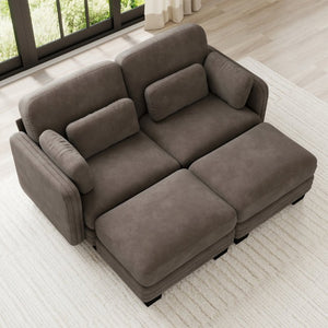 English Elm Channel Tufted Chenille Modular Loveseat with Movable Ottomans for Living Room W5656S00230